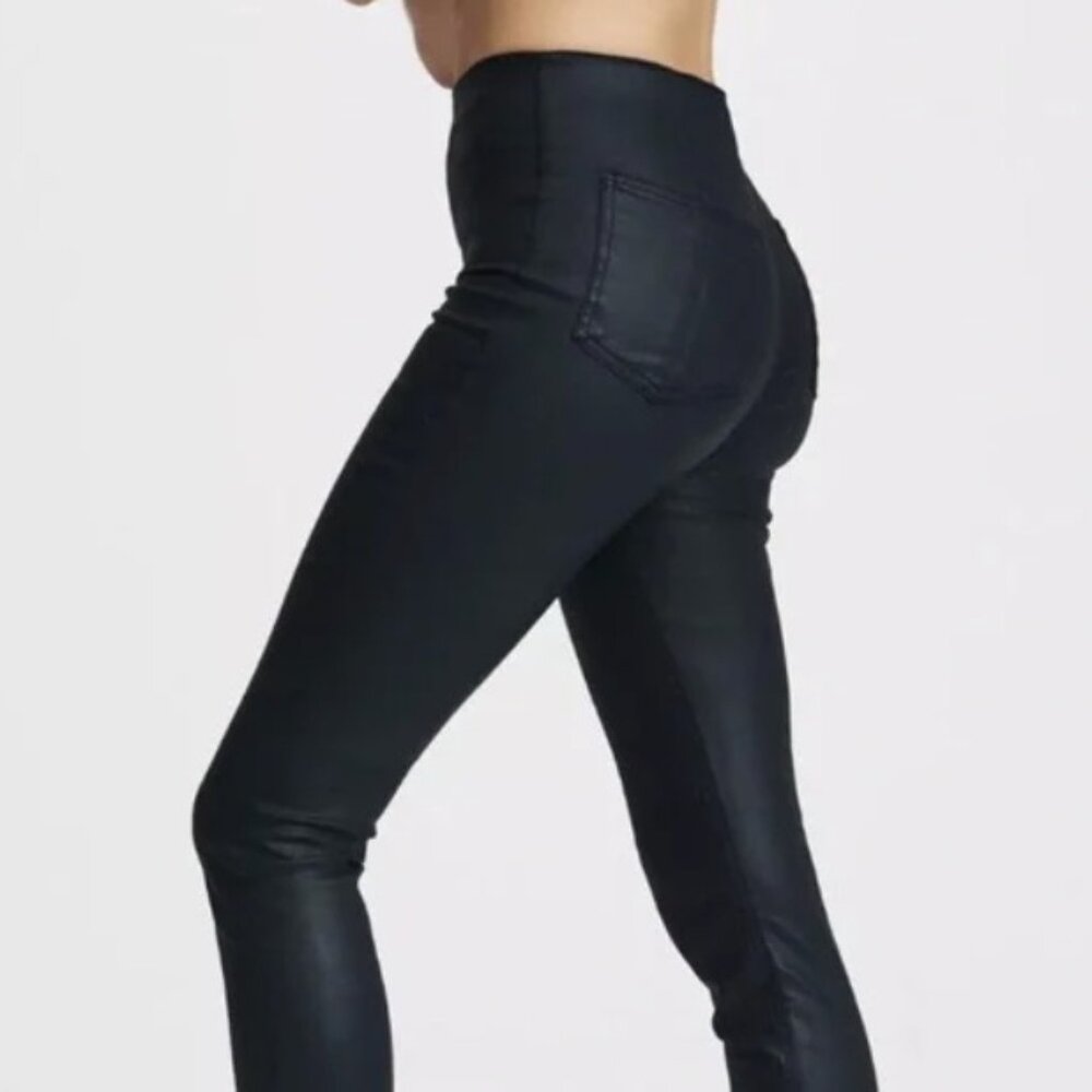 rag & bone Nina Black Coated Denim High Rise Pull-On Skinny Pants XS